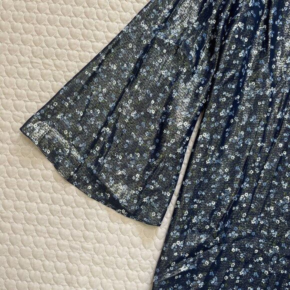 NWOT $434 MICHAEL KORS Navy Metal Floral Maxi Long Dresses Size M Women - Picture 4 of 10